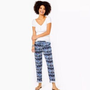 NWT Lilly Pulitzer Taron Linen Pant in Sails and Stripes Print Size M